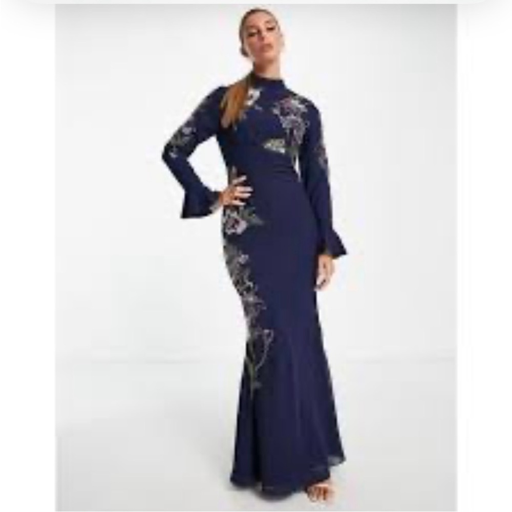 ASOS DESIGN Navy maxi dress/ gown with floral sequin design